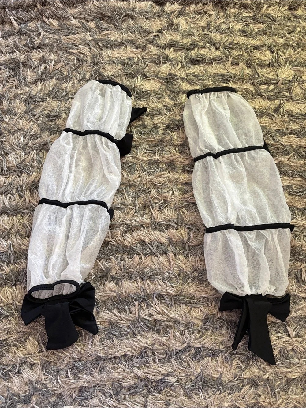 White Tulle Sleeves with Black Bows - Women's Accessories, One Size